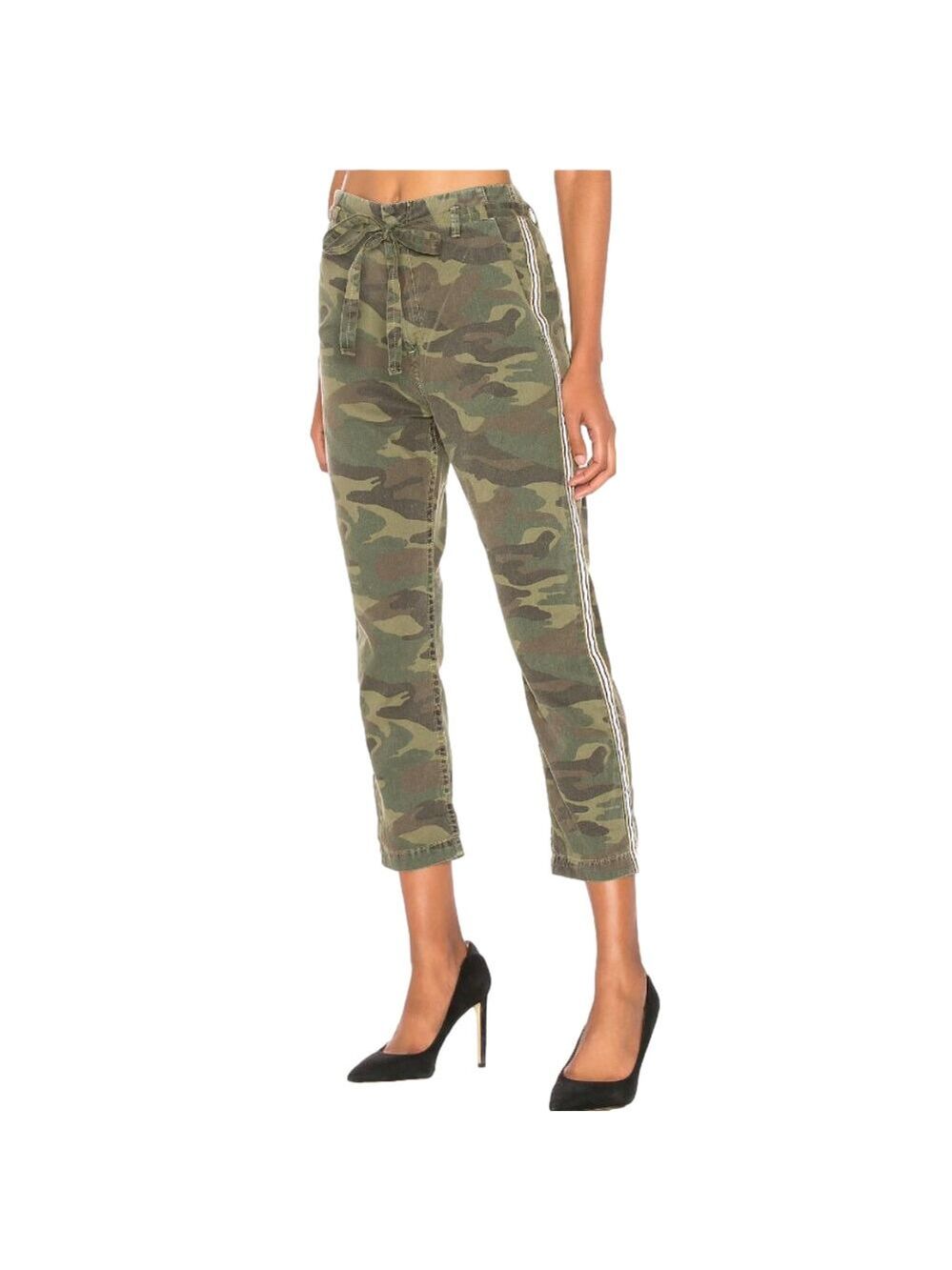 Sundry L'Automne Pant in Army Green with Metallic Stripe Trim Ankle Length 26